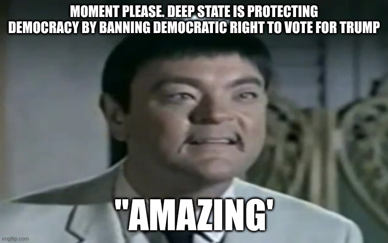 Harry Hoo, Democracy, Amazing | MOMENT PLEASE. DEEP STATE IS PROTECTING DEMOCRACY BY BANNING DEMOCRATIC RIGHT TO VOTE FOR TRUMP; "AMAZING' | image tagged in amazing | made w/ Imgflip meme maker