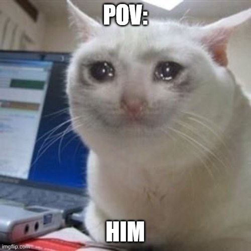 POV: HIM | image tagged in sad cat tears | made w/ Imgflip meme maker