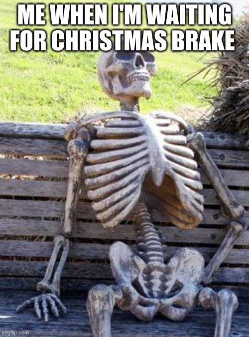 Waiting Skeleton | ME WHEN I'M WAITING FOR CHRISTMAS BRAKE | image tagged in memes,waiting skeleton | made w/ Imgflip meme maker