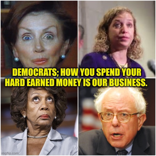 Crazy Democrats | DEMOCRATS; HOW YOU SPEND YOUR HARD EARNED MONEY IS OUR BUSINESS. | image tagged in crazy democrats | made w/ Imgflip meme maker