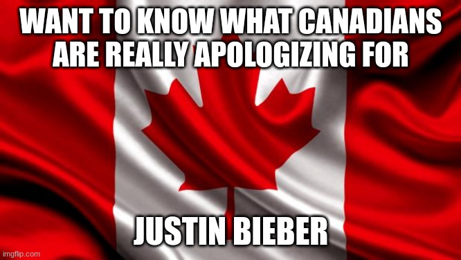 Lets face it everyone hates his songs. They are just annoying (especially baby) | WANT TO KNOW WHAT CANADIANS ARE REALLY APOLOGIZING FOR; JUSTIN BIEBER | image tagged in canadian flag,justin bieber,sucks,annoying,memes | made w/ Imgflip meme maker