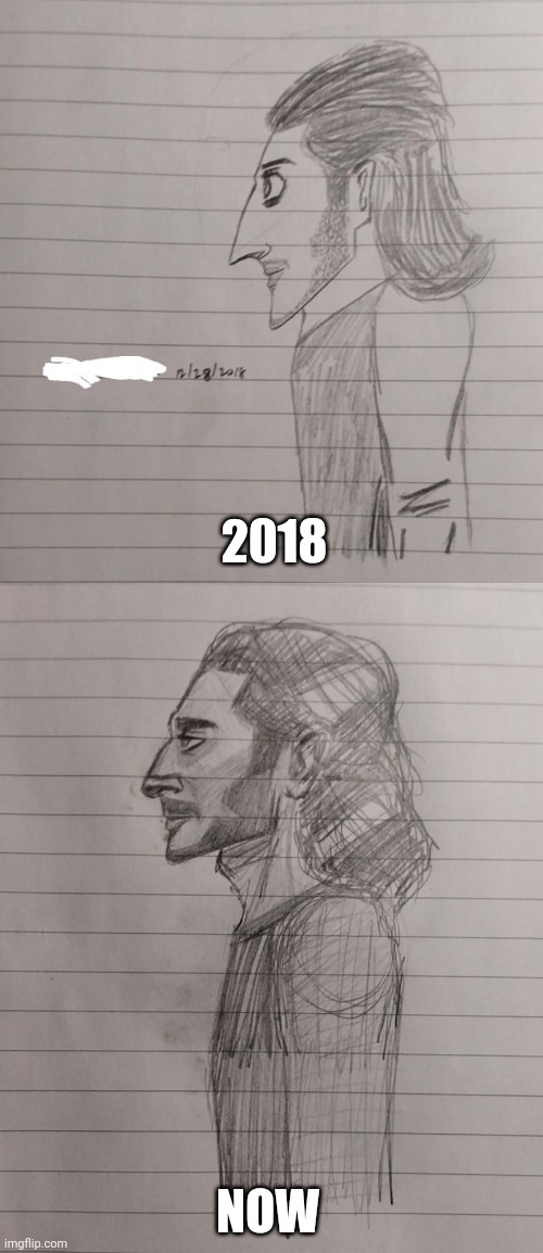 2018 vs Now (2023) Comparison | 2018; NOW | image tagged in art,drawings,drawing,guy,redraw | made w/ Imgflip meme maker