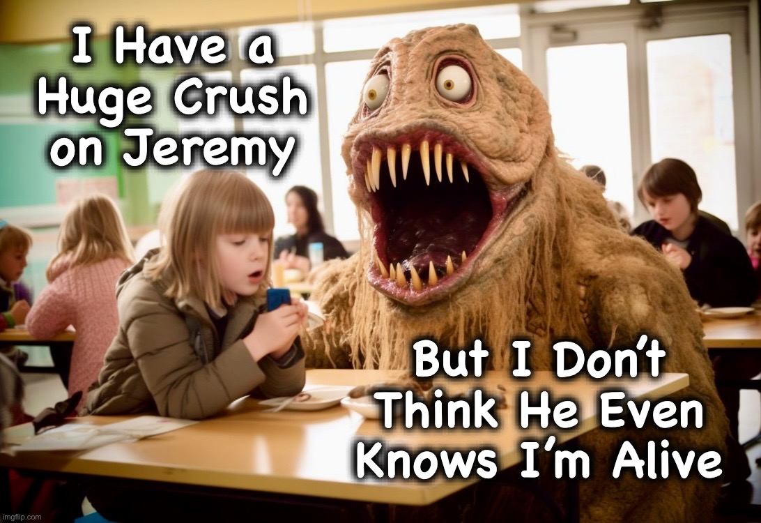 Blends into the background | I Have a
Huge Crush
on Jeremy; But I Don’t
Think He Even
Knows I’m Alive | image tagged in lunchtime,when your crush,memes,school lunch,crush,school | made w/ Imgflip meme maker