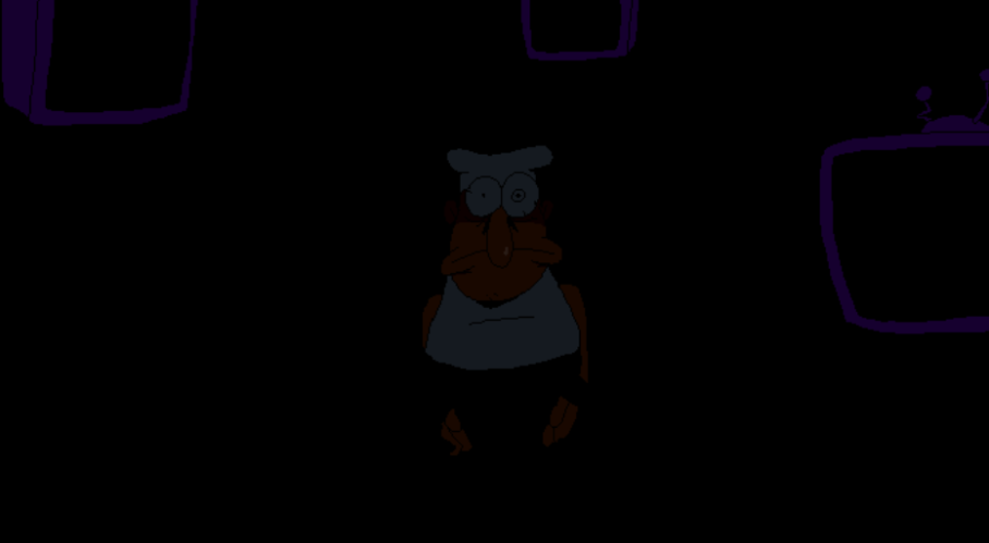 Peppino in title screen staring while lights off Blank Meme Template