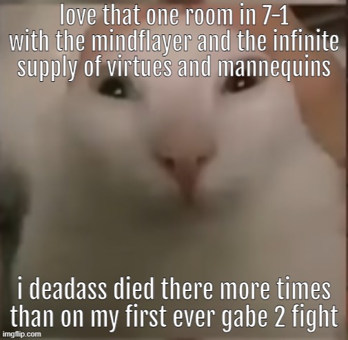 i should keep played video games | love that one room in 7-1 with the mindflayer and the infinite supply of virtues and mannequins; i deadass died there more times than on my first ever gabe 2 fight | image tagged in goly gee wilikers | made w/ Imgflip meme maker