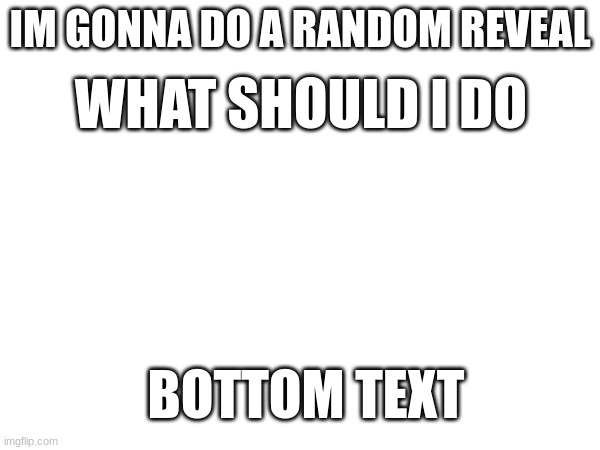 (mod note: fav food cuz y not?) | IM GONNA DO A RANDOM REVEAL; WHAT SHOULD I DO; BOTTOM TEXT | made w/ Imgflip meme maker
