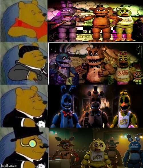 Just tryna find the right fnaf 1 | image tagged in fnaf,whinnie the pooh,memes | made w/ Imgflip meme maker
