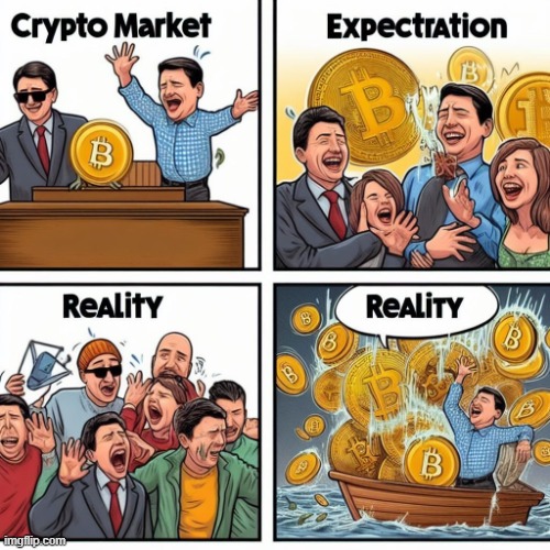 Crypto market expection vs reality | image tagged in cryptocurrency,crypto,cryptography,funny,funny memes | made w/ Imgflip meme maker