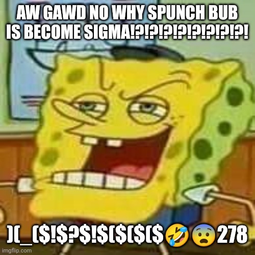 Spunch Buch 2 | AW GAWD NO WHY SPUNCH BUB IS BECOME SIGMA!?!?!?!?!?!?!?!?! )(_($!$?$!$($($($🤣😨278 | image tagged in spunch bop 01 | made w/ Imgflip meme maker