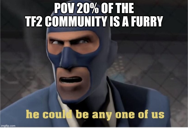 A SPY | POV 20% OF THE TF2 COMMUNITY IS A FURRY | image tagged in he could be anyone of us | made w/ Imgflip meme maker