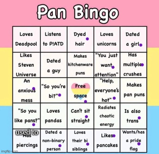 Pan Bingo | used to | image tagged in pan bingo | made w/ Imgflip meme maker