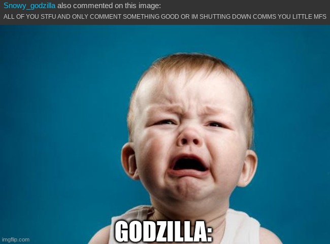 GODZILLA: | image tagged in baby crying | made w/ Imgflip meme maker