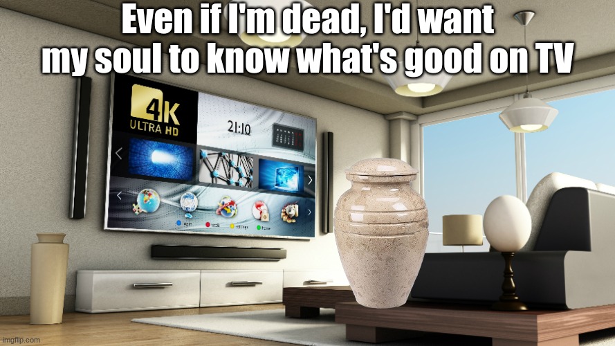 Perfect last favor | Even if I'm dead, I'd want my soul to know what's good on TV | image tagged in memes,funny,death,tv,favors | made w/ Imgflip meme maker