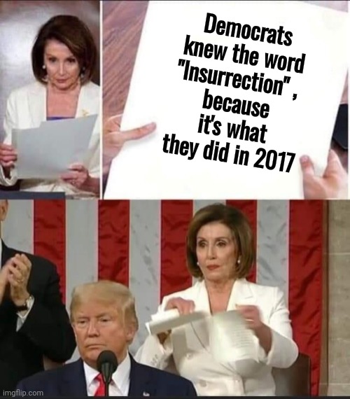 Hypocrisy thy name is Democrat | Democrats knew the word "Insurrection" , 
because it's what they did in 2017 | image tagged in nancy pelosi tears speech,insurrection,well yes but actually no,trump inauguration,riots,fire and violence | made w/ Imgflip meme maker