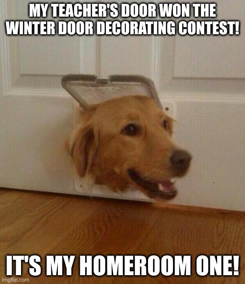 *Fiesta music plays* | MY TEACHER'S DOOR WON THE WINTER DOOR DECORATING CONTEST! IT'S MY HOMEROOM ONE! | image tagged in excuse me sir | made w/ Imgflip meme maker