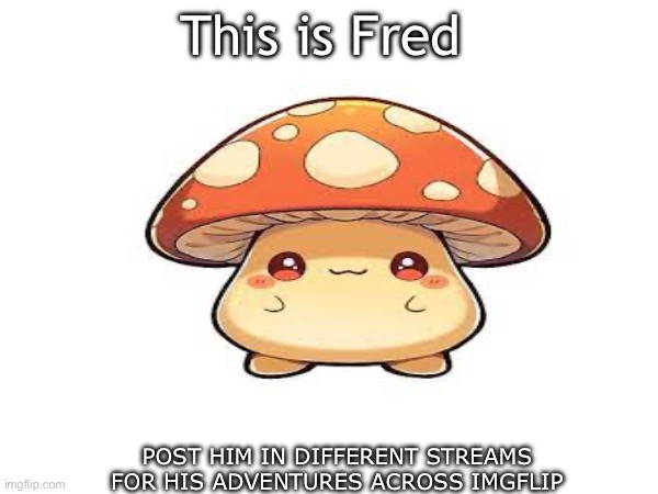 The start of Fred’s big Adventure! | This is Fred; POST HIM IN DIFFERENT STREAMS FOR HIS ADVENTURES ACROSS IMGFLIP | image tagged in memes | made w/ Imgflip meme maker