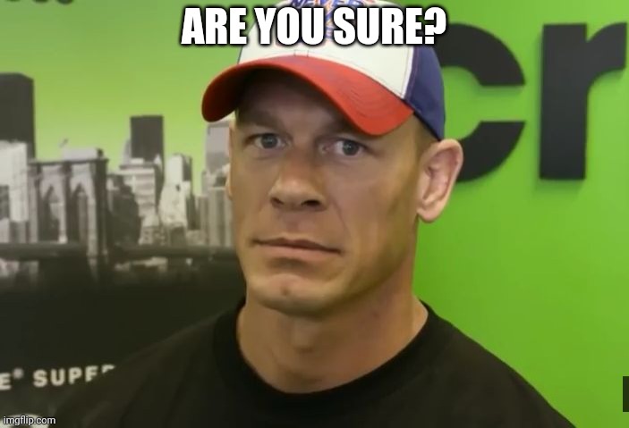 John Cena - are you sure about that? | ARE YOU SURE? | image tagged in john cena - are you sure about that | made w/ Imgflip meme maker