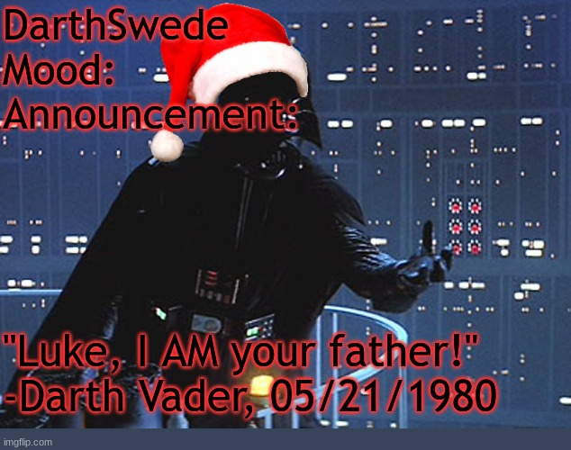 High Quality DarthSwede winter announcement temp made by tfp Blank Meme Template