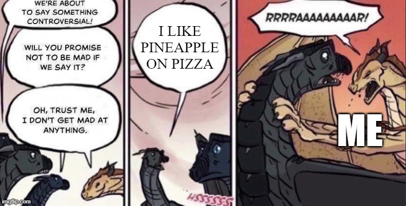 Thorn anger | I LIKE PINEAPPLE ON PIZZA; ME | image tagged in thorn anger | made w/ Imgflip meme maker