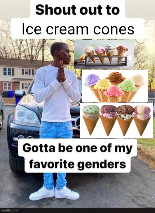 Ice cream cones | Ice cream cones | image tagged in gotta be one of my favorite genders,ice cream cones,ice cream,ice cream cone,memes,cone | made w/ Imgflip meme maker
