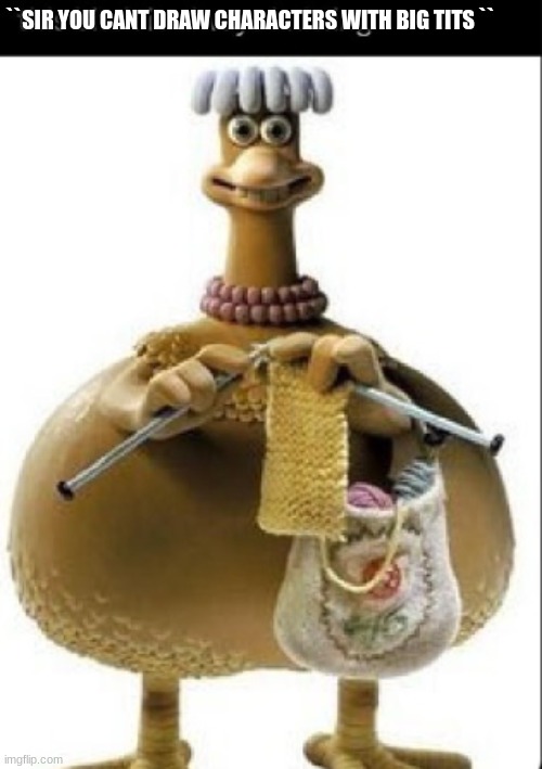 this bitch is always knitting | ``SIR YOU CANT DRAW CHARACTERS WITH BIG TITS `` | image tagged in this bitch is always knitting | made w/ Imgflip meme maker