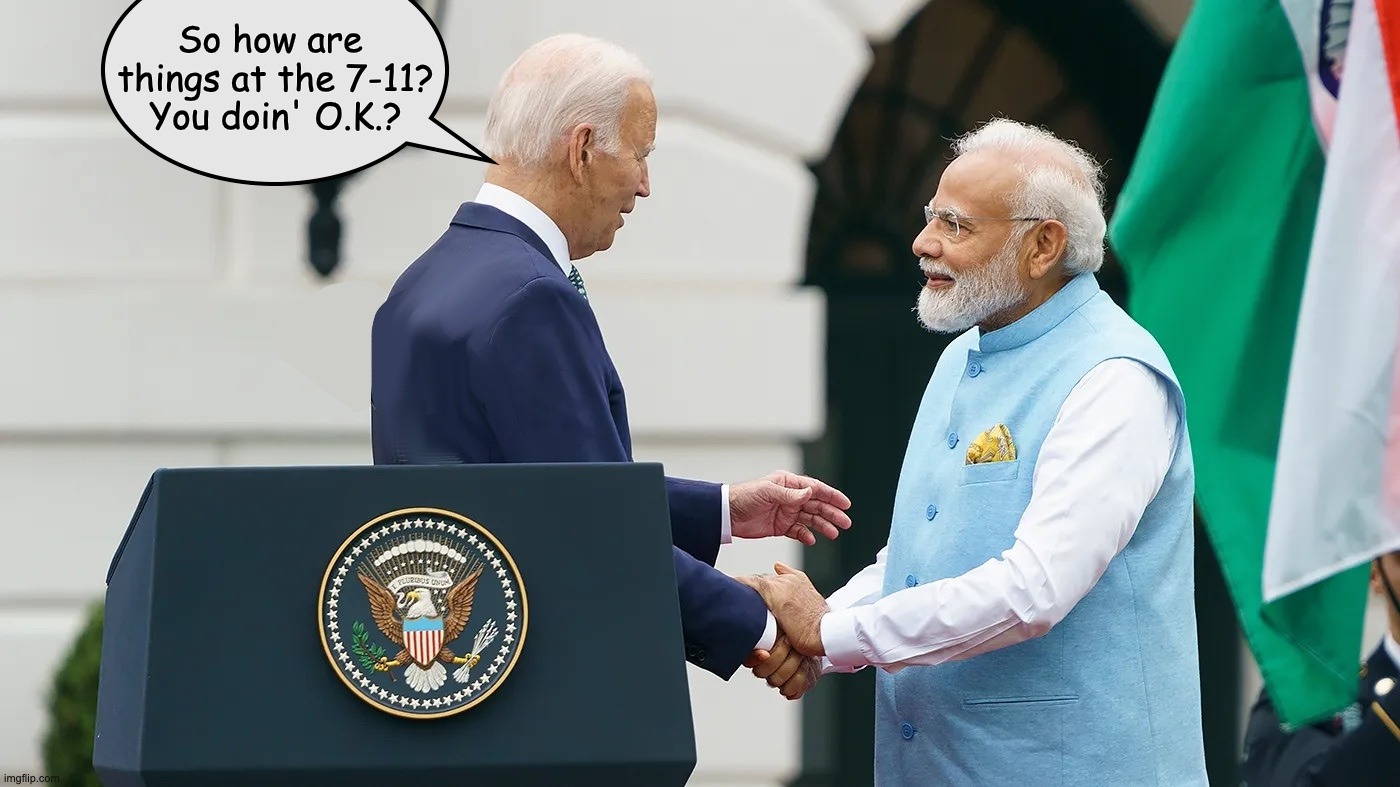 So how are 
things at the 7-11?
You doin' O.K.? | image tagged in biden,confused again,slight indian accent | made w/ Imgflip meme maker