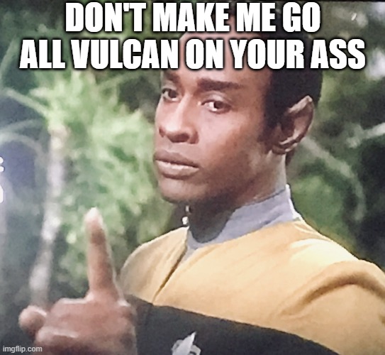 Go Vulcan | DON'T MAKE ME GO ALL VULCAN ON YOUR ASS | image tagged in tuvoc | made w/ Imgflip meme maker
