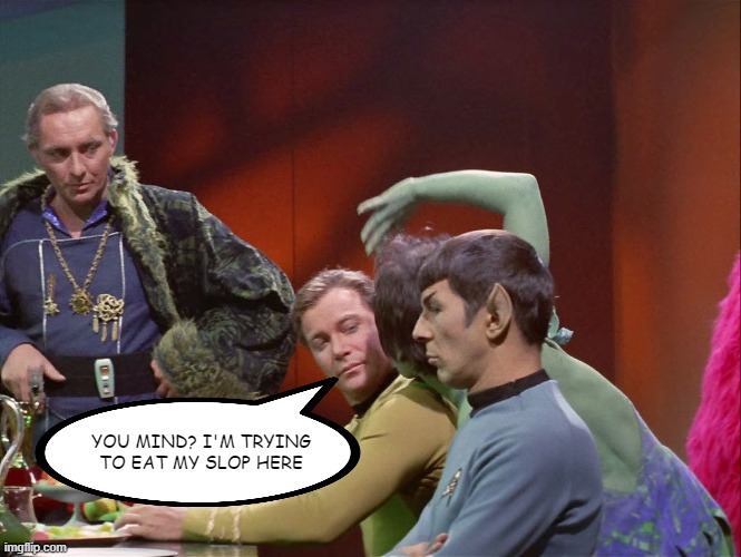 Don't Interrupt | YOU MIND? I'M TRYING TO EAT MY SLOP HERE | image tagged in star trek whom gods | made w/ Imgflip meme maker