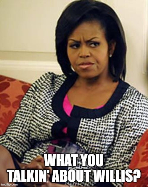 Michelle Obama is not pleased | WHAT YOU TALKIN' ABOUT WILLIS? | image tagged in michelle obama is not pleased | made w/ Imgflip meme maker