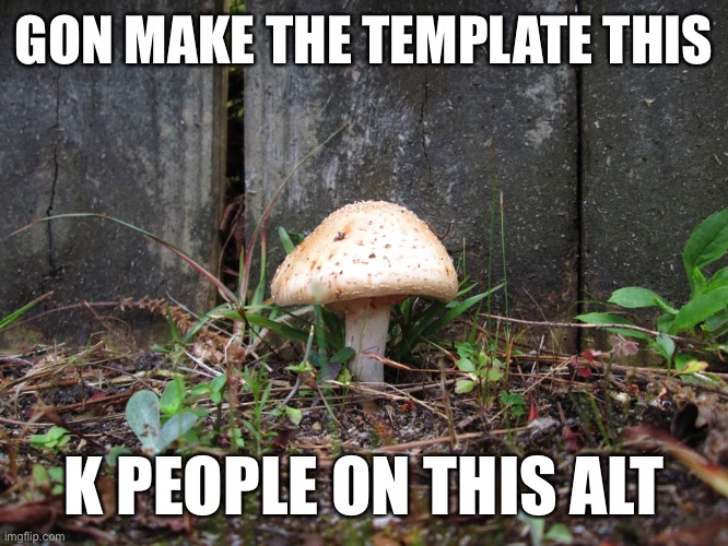 mushroom | GON MAKE THE TEMPLATE THIS; K PEOPLE ON THIS ALT | image tagged in mushroom | made w/ Imgflip meme maker