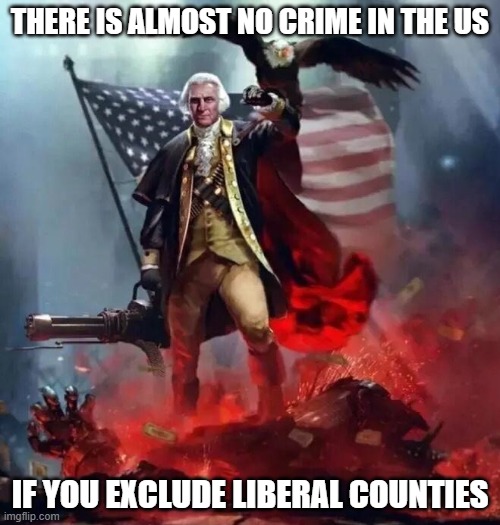 Makes you think. | THERE IS ALMOST NO CRIME IN THE US; IF YOU EXCLUDE LIBERAL COUNTIES | image tagged in 'murican,politics,stupid liberals,crime,statistics | made w/ Imgflip meme maker