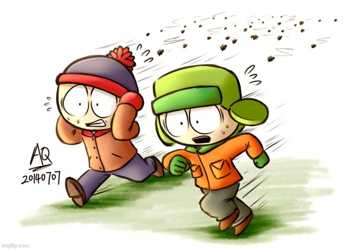 Stan and Kyle running away from bees (Art by aq1218) | made w/ Imgflip meme maker