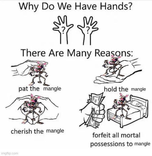 Image title | mangle; mangle; mangle; mangle | image tagged in why do we have hands all blank | made w/ Imgflip meme maker