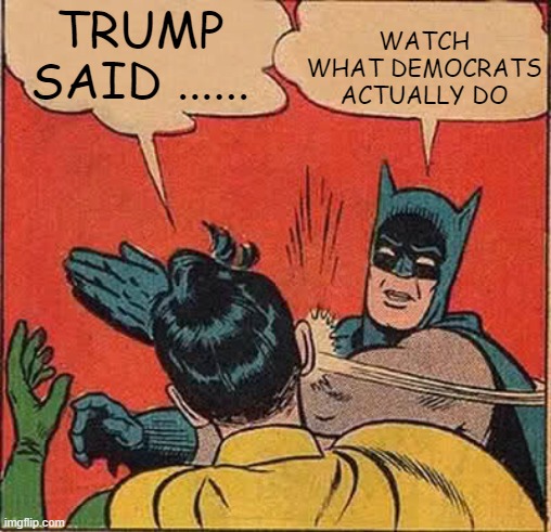 Batman Slapping Robin | WATCH WHAT DEMOCRATS ACTUALLY DO; TRUMP SAID ...... | image tagged in memes,batman slapping robin | made w/ Imgflip meme maker