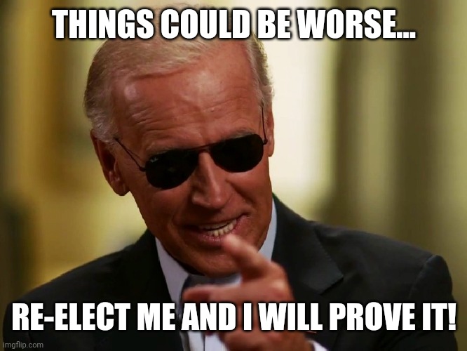 Cool Joe Biden | THINGS COULD BE WORSE... RE-ELECT ME AND I WILL PROVE IT! | image tagged in cool joe biden | made w/ Imgflip meme maker