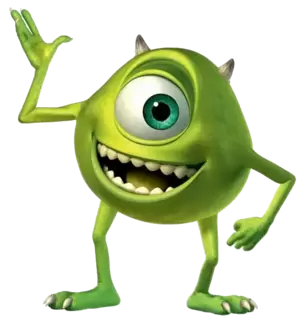 Mike Wazowski smiling with hand raised Blank Meme Template