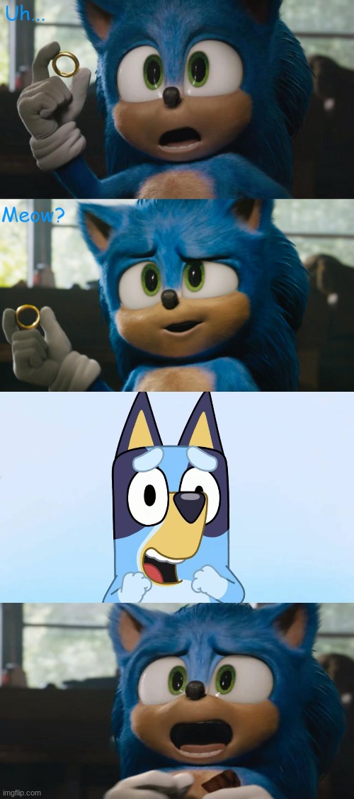 bluey x sonic crossover confirmed | image tagged in uh meow,sonic the hedgehog,sonic,sonic movie,bluey | made w/ Imgflip meme maker