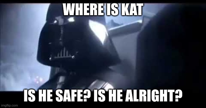 Darth Vader Where is Padme? | WHERE IS KAT; IS HE SAFE? IS HE ALRIGHT? | image tagged in darth vader where is padme | made w/ Imgflip meme maker