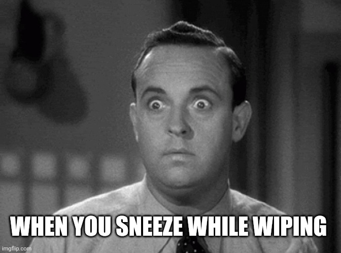 shocked face | WHEN YOU SNEEZE WHILE WIPING | image tagged in shocked face | made w/ Imgflip meme maker