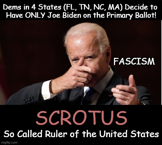 The Choice is Clear....There is None! | Dems in 4 States (FL, TN, NC, MA) Decide to 
Have ONLY Joe Biden on the Primary Ballot! FASCISM; SCROTUS; So Called Ruler of the United States | image tagged in joe biden,cringe,fascism,choice,political humor,potus | made w/ Imgflip meme maker