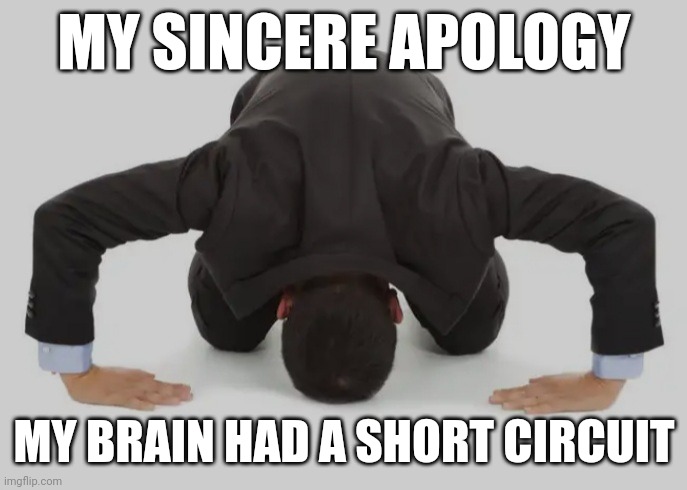 MY SINCERE APOLOGY; MY BRAIN HAD A SHORT CIRCUIT | made w/ Imgflip meme maker