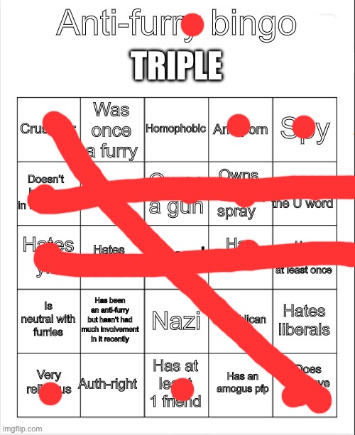 Anti-Furry bingo | TRIPLE | image tagged in anti-furry bingo | made w/ Imgflip meme maker