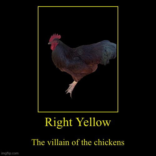 Right yellow’s info page | Right Yellow | The villain of the chickens | image tagged in funny,demotivationals | made w/ Imgflip demotivational maker