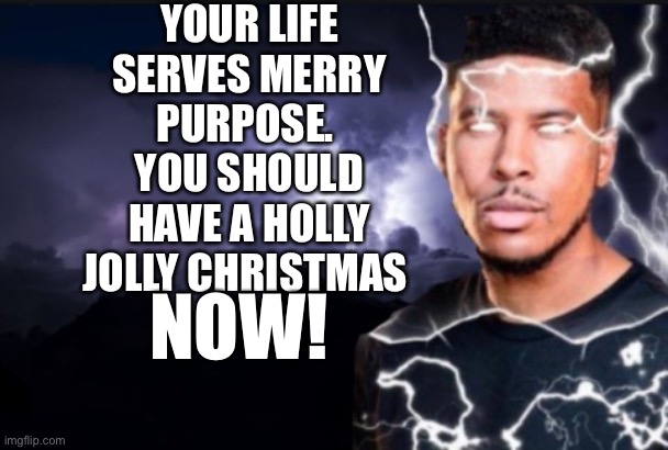 Chappy cholidays | YOUR LIFE SERVES MERRY PURPOSE.  YOU SHOULD HAVE A HOLLY JOLLY CHRISTMAS; NOW! | image tagged in oh wow are you actually reading these tags | made w/ Imgflip meme maker