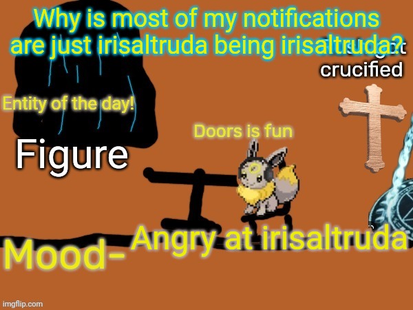 New midnight announcement temp | Why is most of my notifications are just irisaltruda being irisaltruda? Figure; Angry at irisaltruda | image tagged in new midnight announcement temp | made w/ Imgflip meme maker