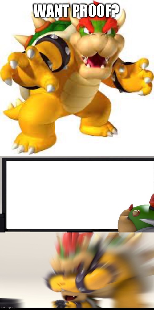 Bowser | WANT PROOF? | image tagged in bowser | made w/ Imgflip meme maker