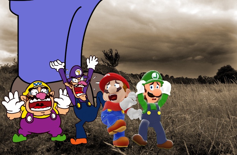Wario and Friends dies by a Giant Weegee | image tagged in dark landscape,wario dies | made w/ Imgflip meme maker