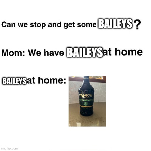 At home | BAILEYS; BAILEYS; BAILEYS | image tagged in at home | made w/ Imgflip meme maker