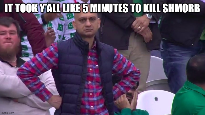 Rip shmorb | IT TOOK Y’ALL LIKE 5 MINUTES TO KILL SHMORB | image tagged in disappointed muhammad sarim akhtar | made w/ Imgflip meme maker