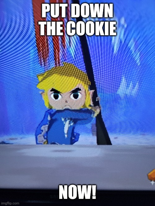 I found my gamecube! | PUT DOWN THE COOKIE; NOW! | image tagged in legend of zelda,dont touch,don't touch my food | made w/ Imgflip meme maker
